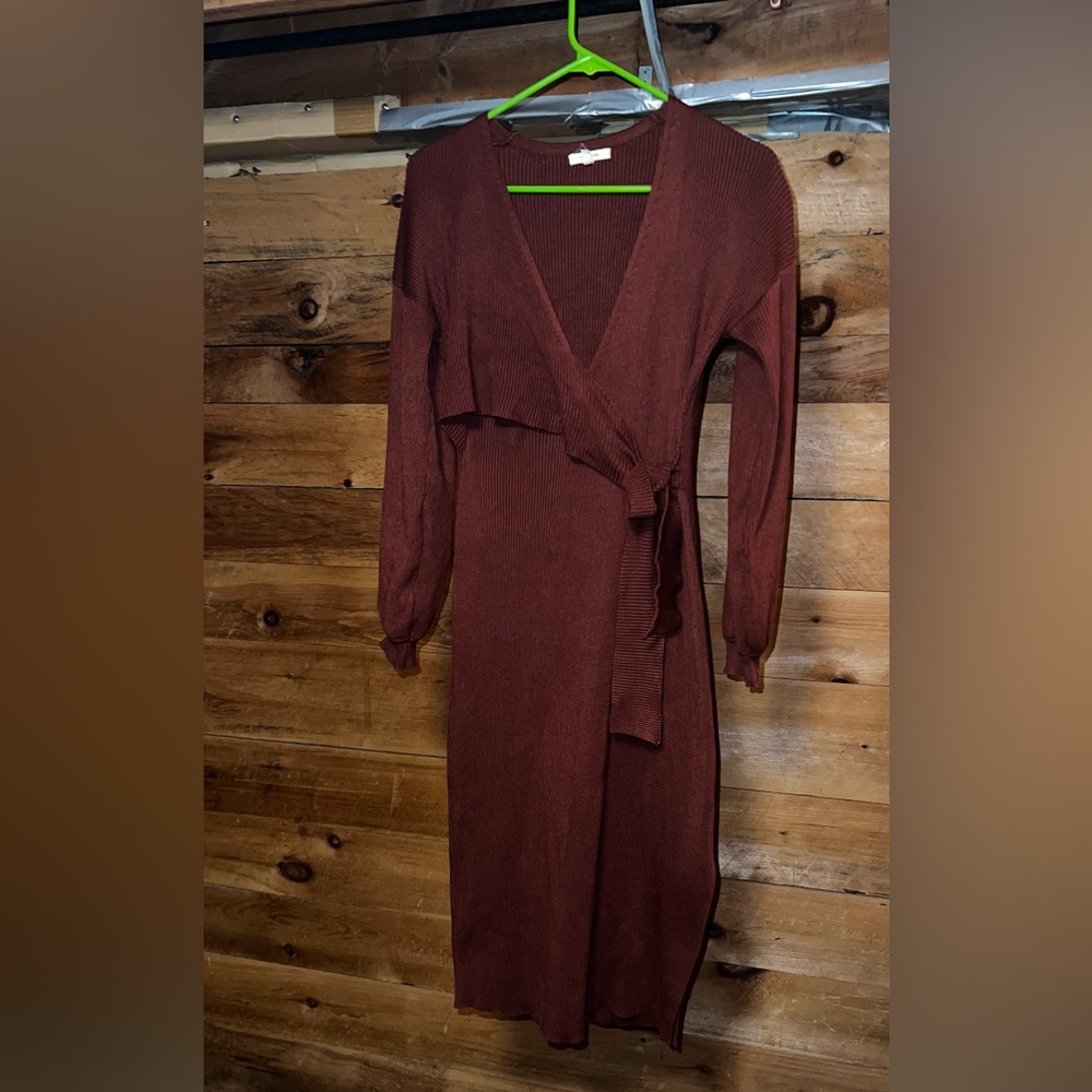 Sweater Burgundy Faux Wrap Dress